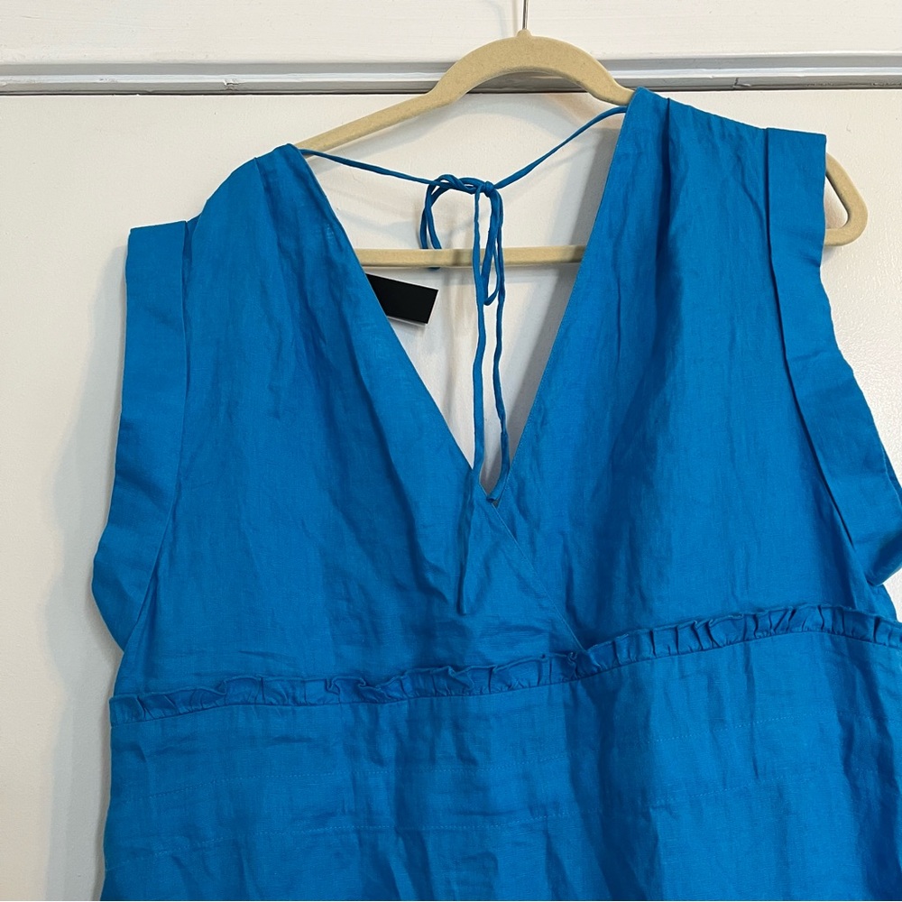 Banana Republic Blue Maxi Dress Linen women’s large ruffle belted sleeveless - Picture 9 of 11